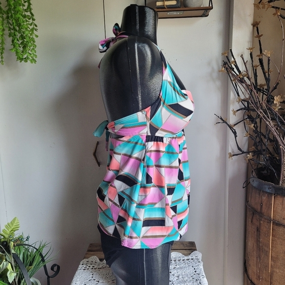 CoCo Reef Multi Colored Tankini Swimsuit L - Picture 4 of 8